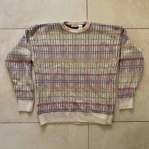 Vintage Claiborne Multicolored Crew Neck Knit Pullover Sweater Size L - Picture 1 of 14